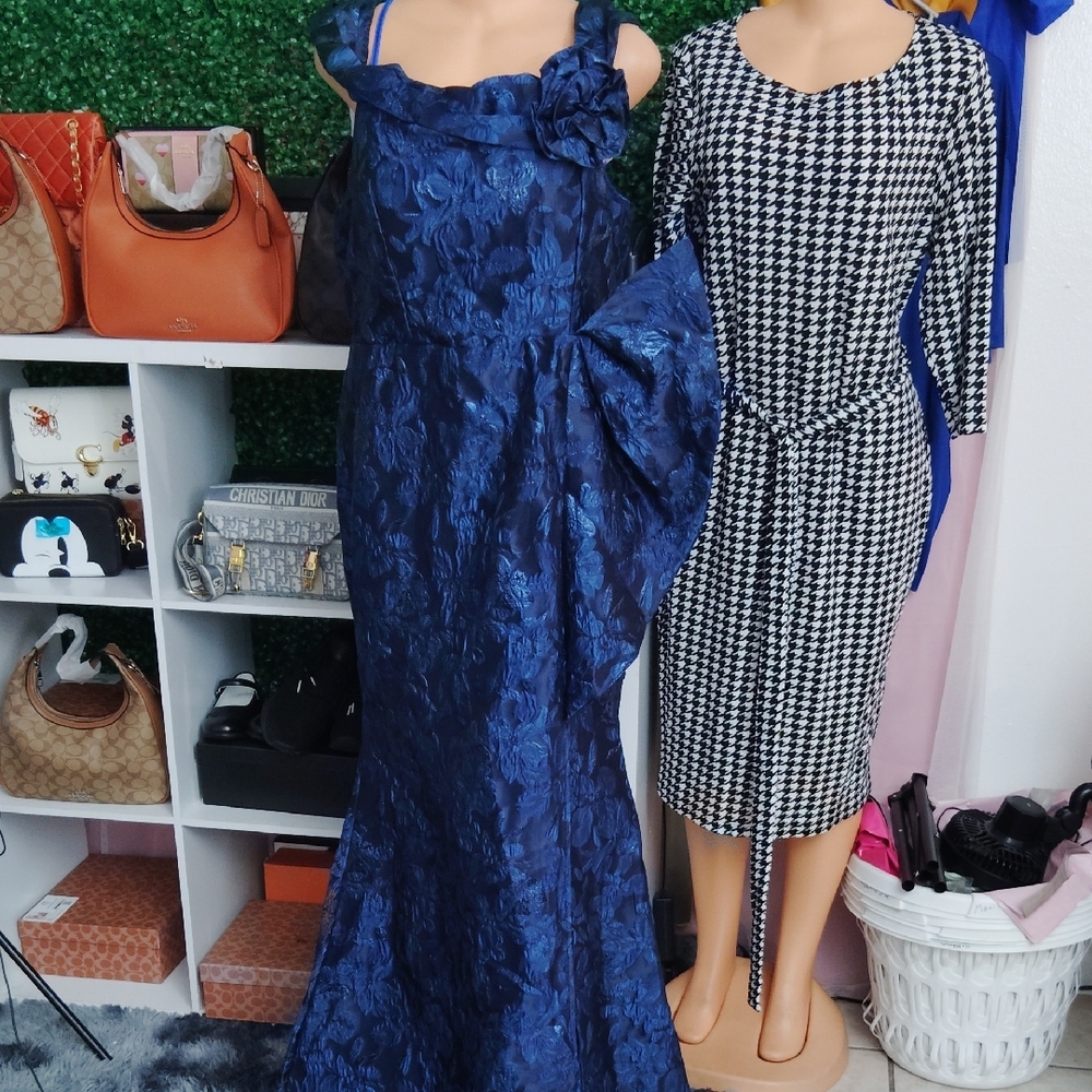 SHEIN Black and White One Shoulder Long Sleeve Gown